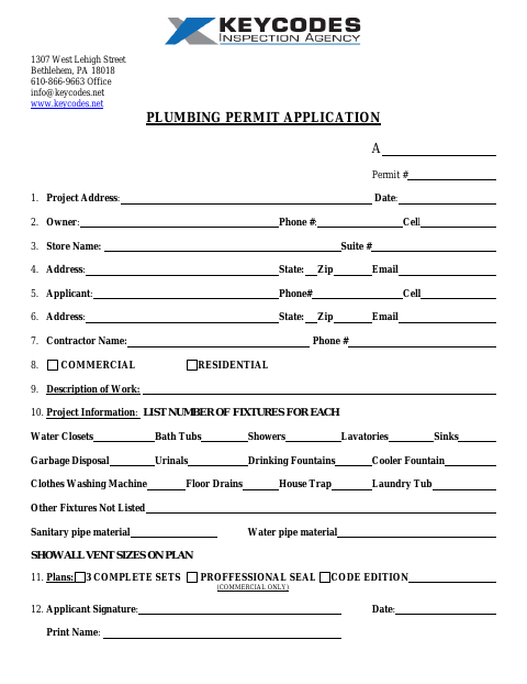 First page of the Plumbing Permit Application