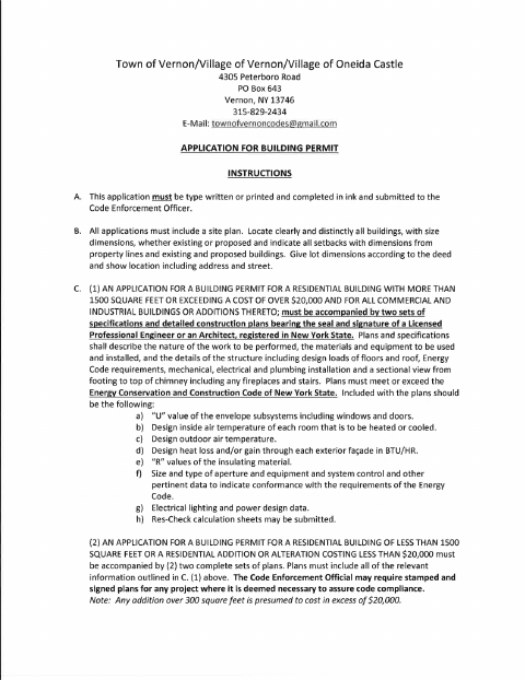 First page of the Building Permit Application