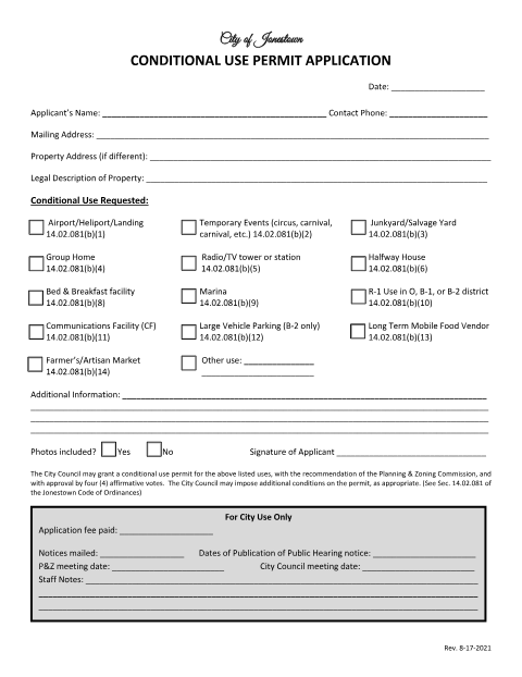 First page of the Conditional Use Permit Application
