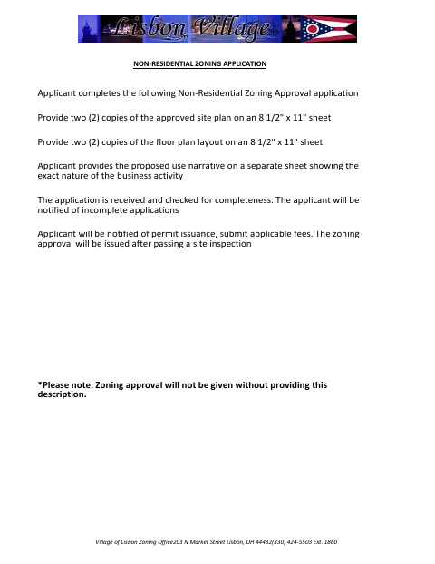 First page of the Non-Residential Zoning Application