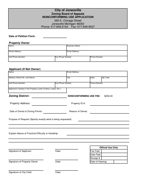 First page of the Nonconforming Use Application