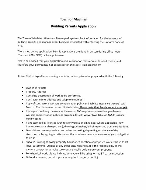 First page of the Building Permit Application