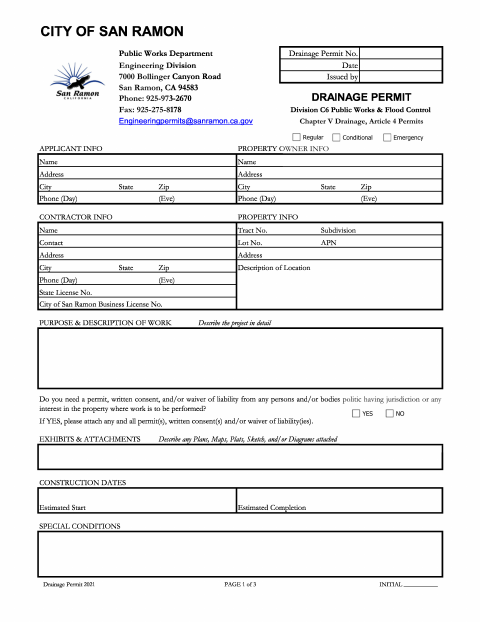 First page of the Drainage Permit