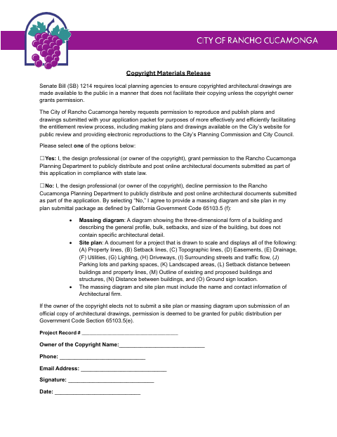First page of the Copyright Materials Release