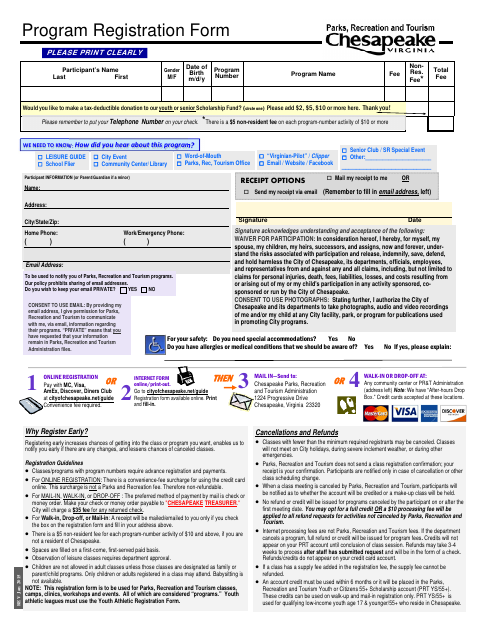 First page of the Program Registration Form