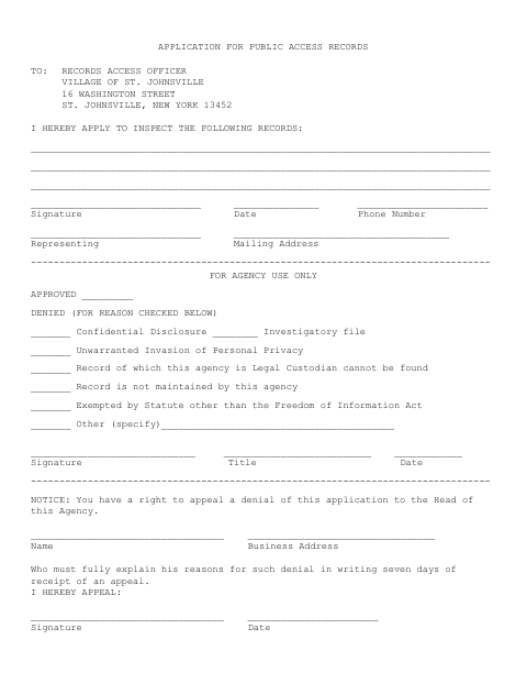 First page of the Application for Public Access Records