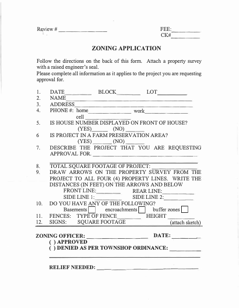 First page of the Zoning Application