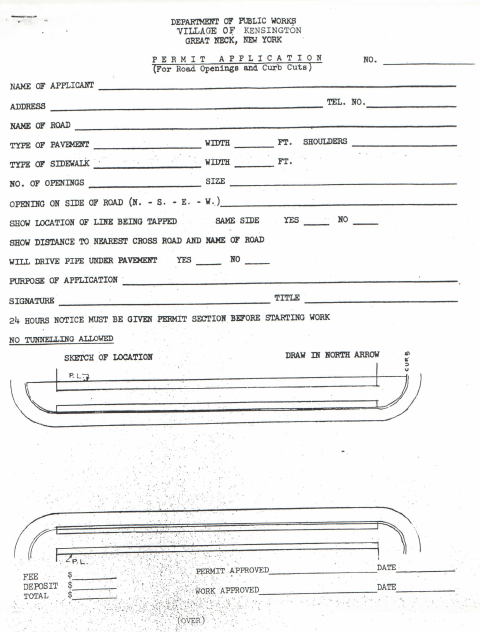 First page of the Road Opening Permit Application