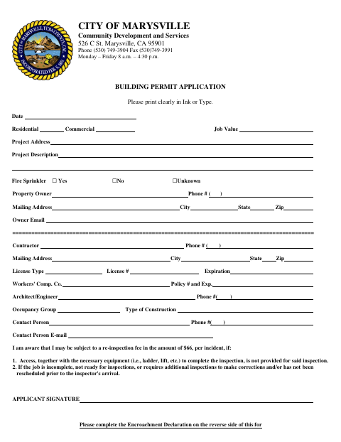 First page of the Building Permit Application