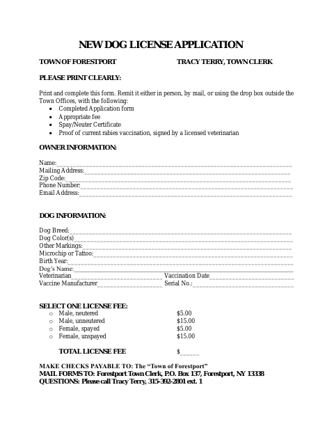 First page of the New Dog License Application