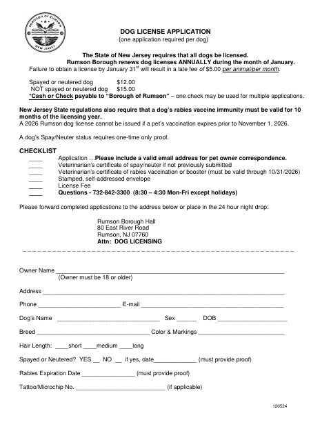 First page of the Dog License Application