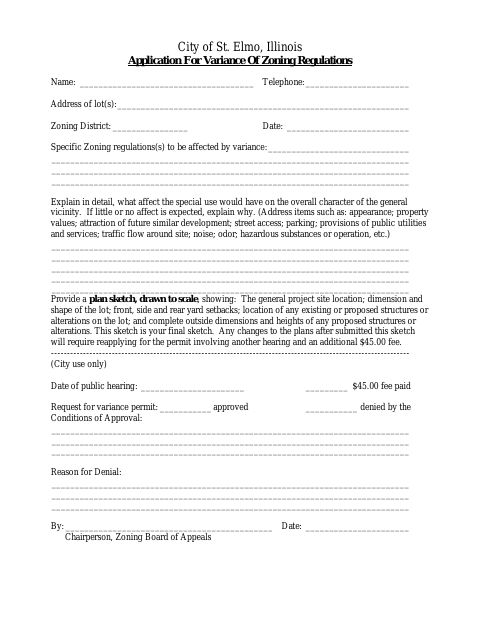 First page of the Application for Variance of Zoning Regulations