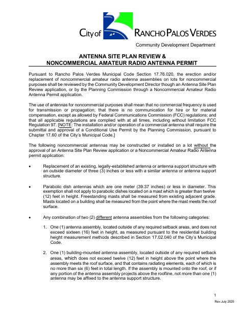 First page of the Antenna Site Plan Review & Noncommercial Amateur Radio Antenna Permit