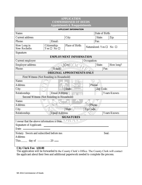 First page of the Commissioner of Deeds Application