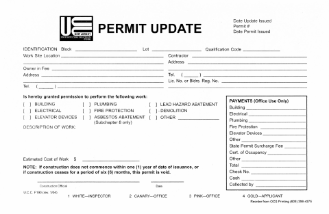 First page of the Permit Update
