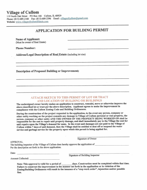 First page of the Building Permit Application