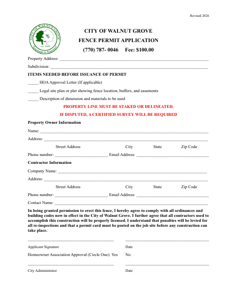 First page of the Fence Permit Application