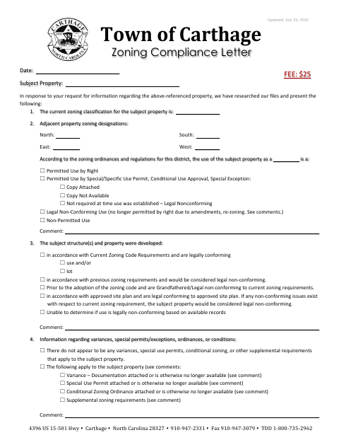 First page of the Zoning Compliance Letter