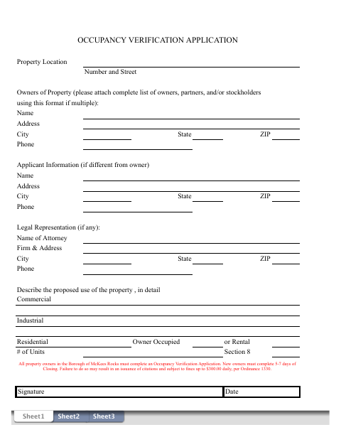 First page of the Occupancy Verification Application