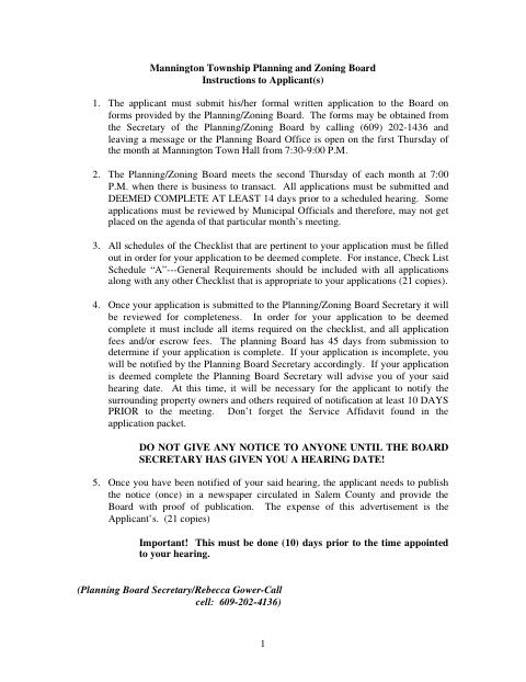 First page of the Planning and Zoning Board Development Application