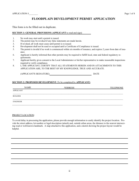 First page of the Floodplain Development Permit Application