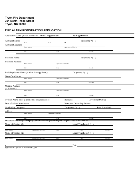 First page of the Fire Alarm Registration Application
