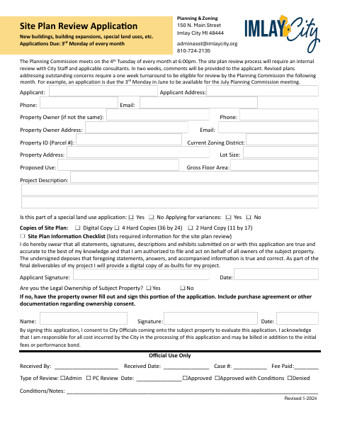 First page of the Site Plan Review Application