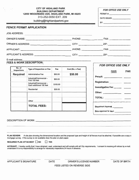 First page of the Fence Permit Application