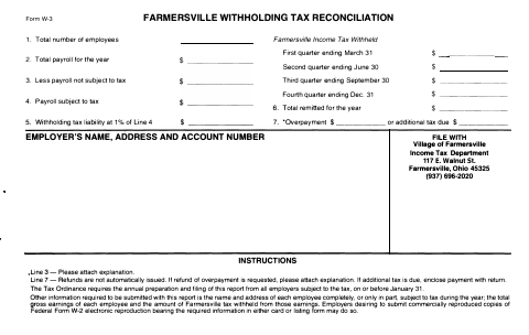 First page of the Farmersville Withholding Tax Reconciliation