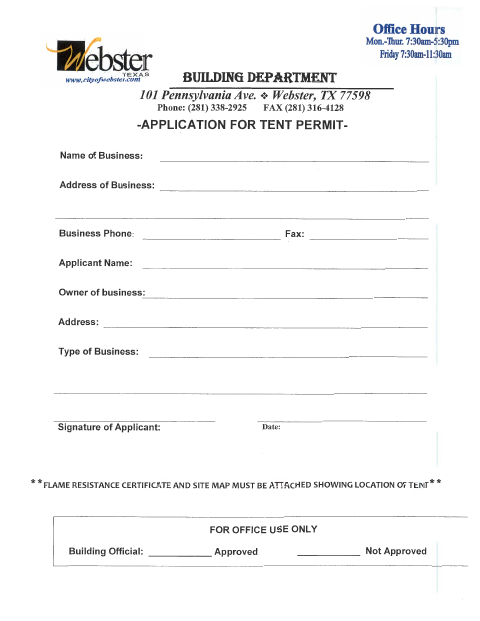 First page of the Application for Tent Permit
