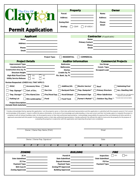 First page of the Permit Application Packet 2026