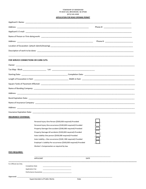 First page of the Application for Road Opening Permit