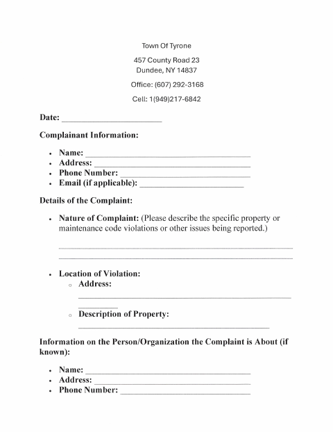 First page of the Complaint Form