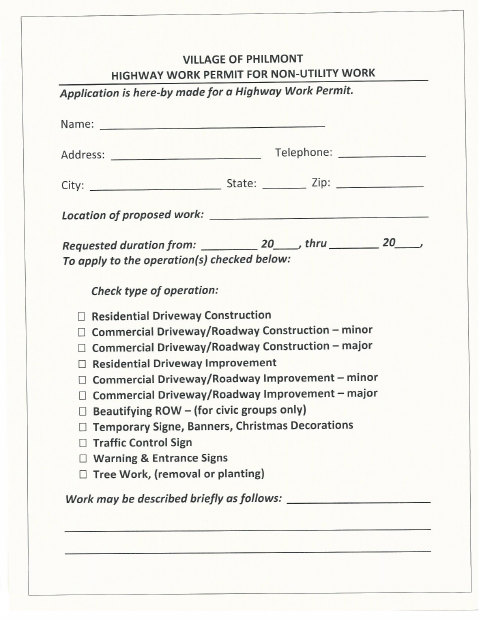 First page of the Highway Work Permit Application for Non-Utility Work