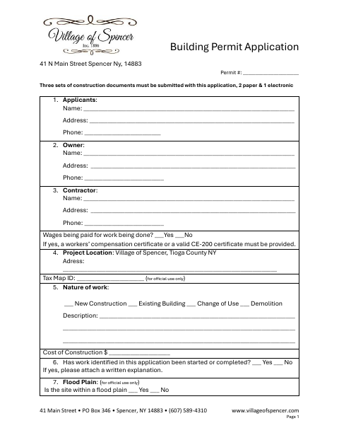 First page of the Building Permit Application