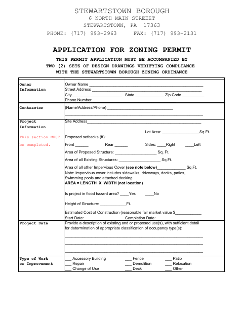 First page of the Application for Zoning Permit