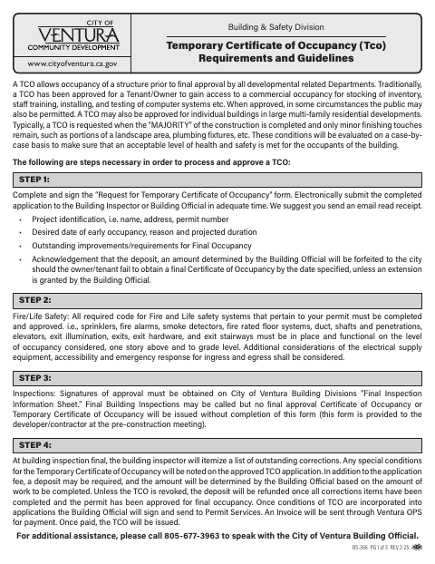 First page of the Request for Temporary Certificate of Occupancy Commercial and Multi-Family