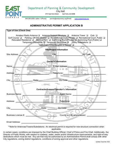 First page of the Administrative Permit Application B