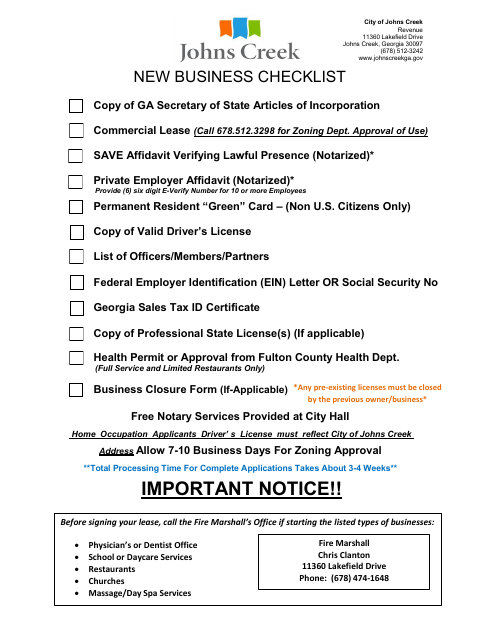 First page of the Business Occupation Tax Certification (New Business)
