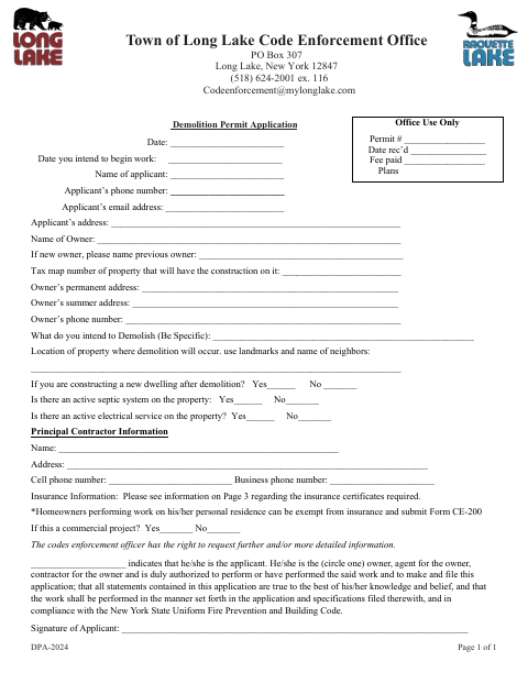 First page of the Demolition Permit Application