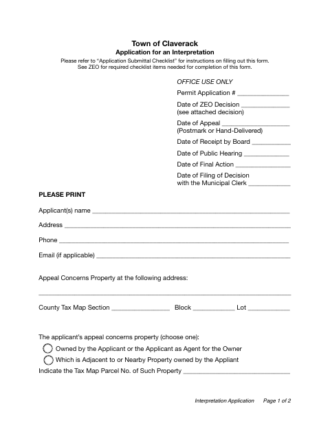 First page of the Application for an Interpretation