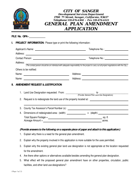 First page of the General Plan Amendment Application