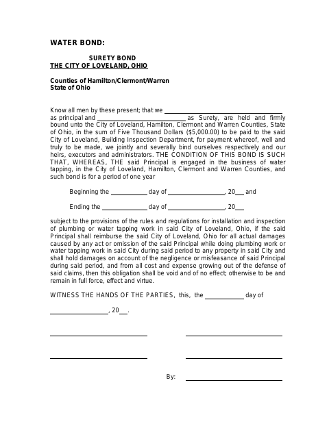 First page of the Water Bond: Surety Bond Application (Water Tapping)
