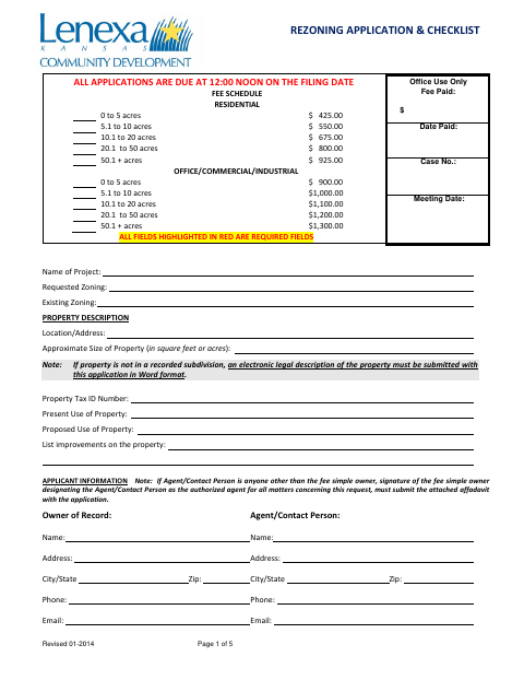 First page of the Rezoning Application & Checklist