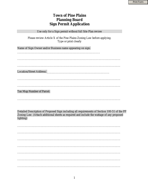 First page of the Sign Permit Application