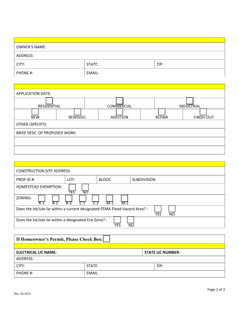 First page of the Electrical Permit Application