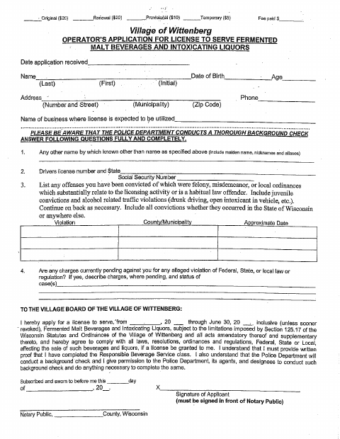 First page of the Operator License Application
