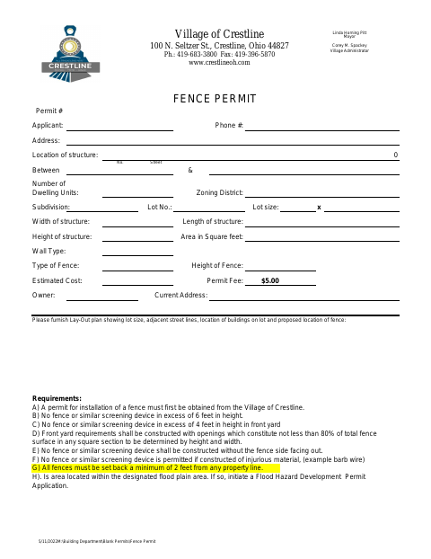 First page of the Fence Permit