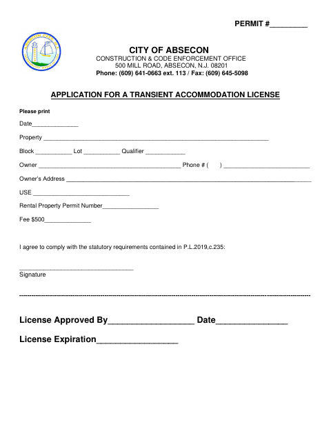 First page of the Application for a Transient Accommodation License