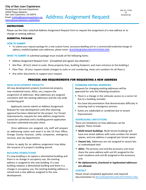 First page of the Address Assignment Request